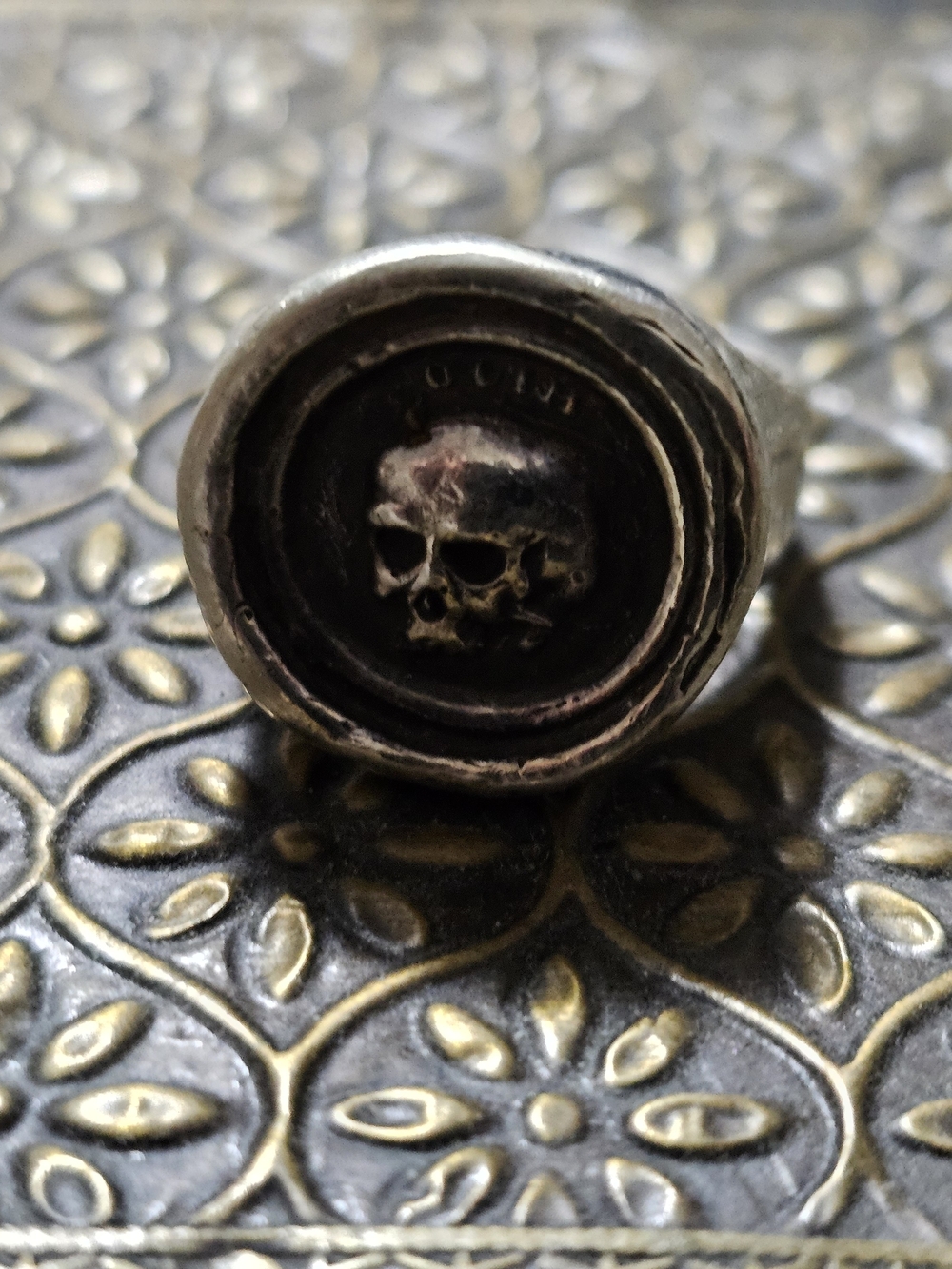 Vintage Sterling Silver Memento Mori Skull Wax Seal Signet Ring Goth Punk.